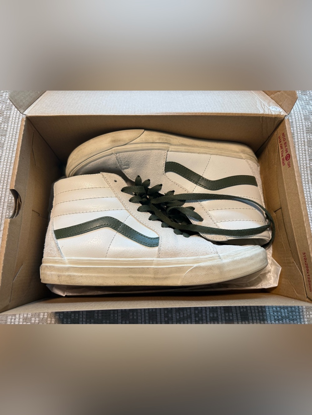 Vans White & Olive Sk8-Hi Top Sneakers - Women’s size 8.5